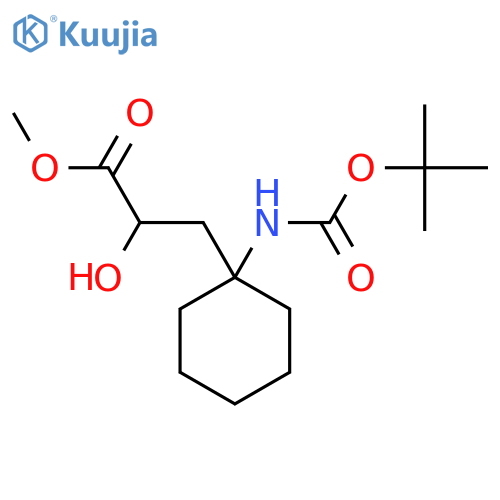 methyl 3-(1-{(tert-butoxy)carbonylamino}cyclohexyl)-2-hydroxypropanoate structure