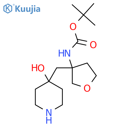 tert-butyl N-{3-(4-hydroxypiperidin-4-yl)methyloxolan-3-yl}carbamate structure
