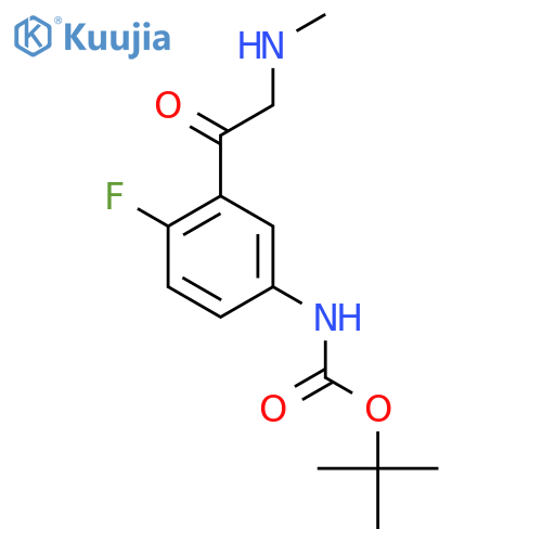 tert-butyl N-{4-fluoro-3-2-(methylamino)acetylphenyl}carbamate structure