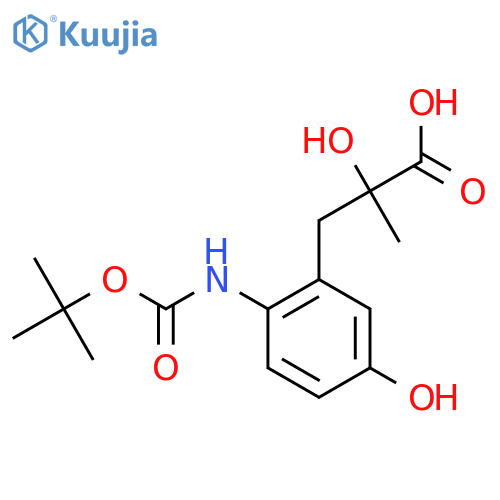 3-(2-{(tert-butoxy)carbonylamino}-5-hydroxyphenyl)-2-hydroxy-2-methylpropanoic acid structure