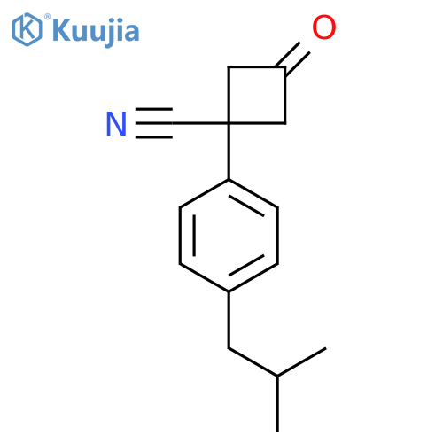 1-4-(2-methylpropyl)phenyl-3-oxocyclobutane-1-carbonitrile structure
