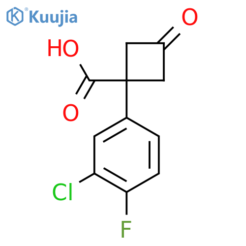 1-(3-chloro-4-fluorophenyl)-3-oxocyclobutane-1-carboxylic acid structure
