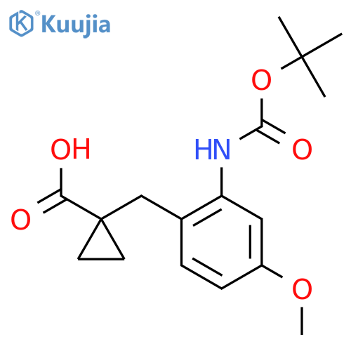1-(2-{(tert-butoxy)carbonylamino}-4-methoxyphenyl)methylcyclopropane-1-carboxylic acid structure