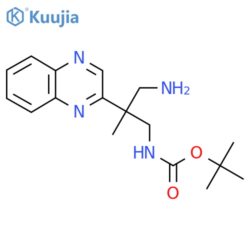 tert-butyl N-3-amino-2-methyl-2-(quinoxalin-2-yl)propylcarbamate structure