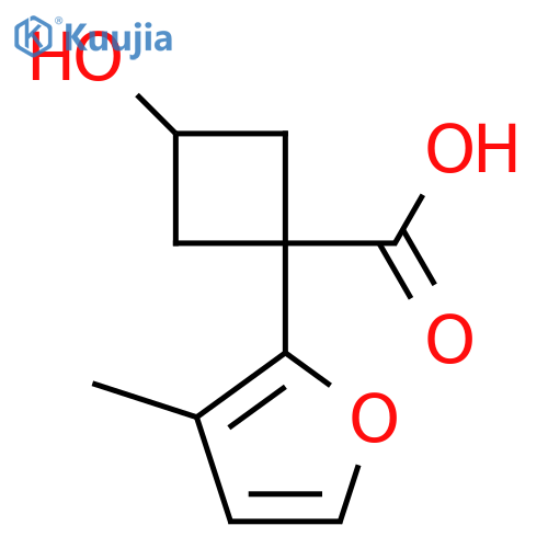3-hydroxy-1-(3-methylfuran-2-yl)cyclobutane-1-carboxylic acid structure