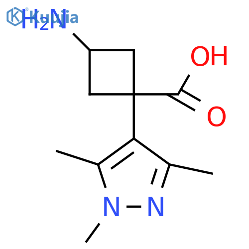 3-amino-1-(trimethyl-1H-pyrazol-4-yl)cyclobutane-1-carboxylic acid structure