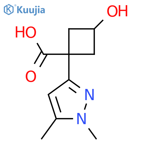 1-(1,5-dimethyl-1H-pyrazol-3-yl)-3-hydroxycyclobutane-1-carboxylic acid structure