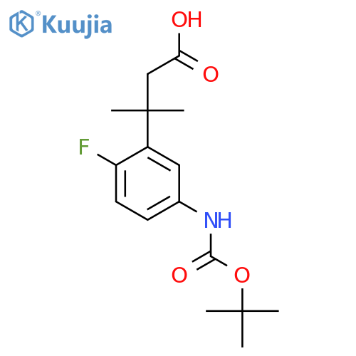 3-(5-{(tert-butoxy)carbonylamino}-2-fluorophenyl)-3-methylbutanoic acid structure