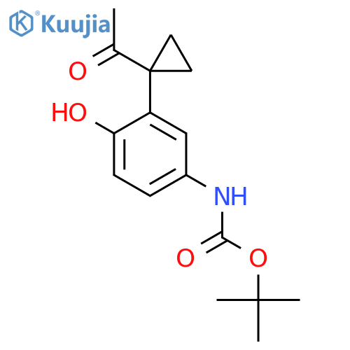 tert-butyl N-3-(1-acetylcyclopropyl)-4-hydroxyphenylcarbamate structure