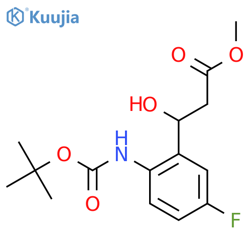 methyl 3-(2-{(tert-butoxy)carbonylamino}-5-fluorophenyl)-3-hydroxypropanoate structure