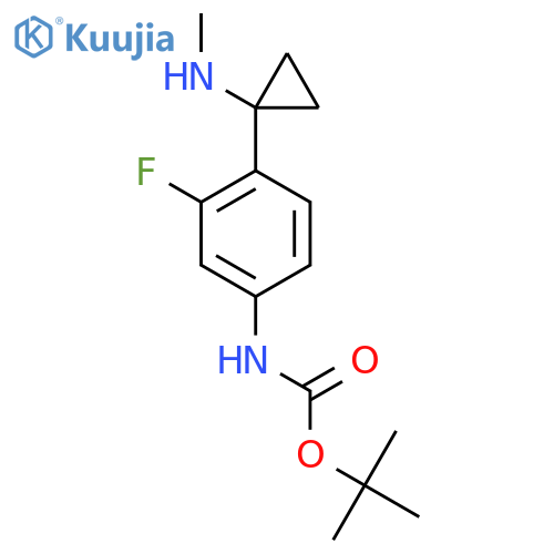 tert-butyl N-{3-fluoro-4-1-(methylamino)cyclopropylphenyl}carbamate structure