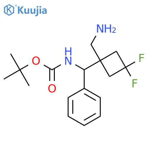 tert-butyl N-{1-(aminomethyl)-3,3-difluorocyclobutyl(phenyl)methyl}carbamate structure