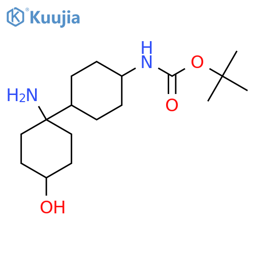 tert-butyl N-4-(1-amino-4-hydroxycyclohexyl)cyclohexylcarbamate structure