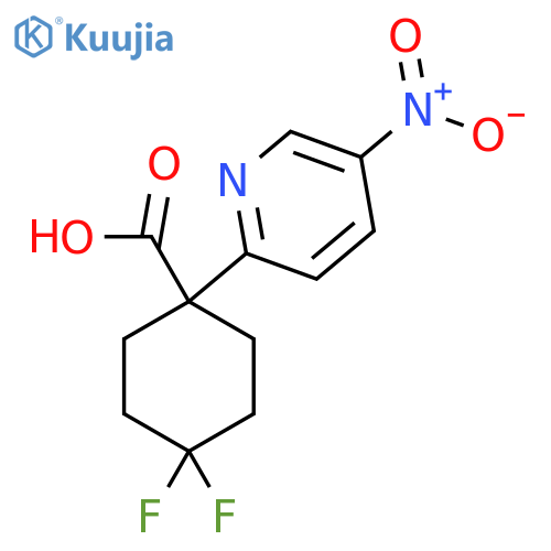 4,4-difluoro-1-(5-nitropyridin-2-yl)cyclohexane-1-carboxylic acid structure