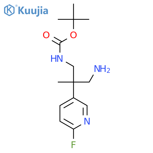 tert-butyl N-3-amino-2-(6-fluoropyridin-3-yl)-2-methylpropylcarbamate structure
