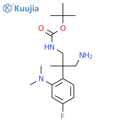 tert-butyl N-{3-amino-2-2-(dimethylamino)-4-fluorophenyl-2-methylpropyl}carbamate structure