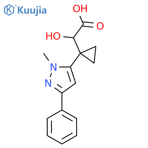 2-hydroxy-2-1-(1-methyl-3-phenyl-1H-pyrazol-5-yl)cyclopropylacetic acid structure
