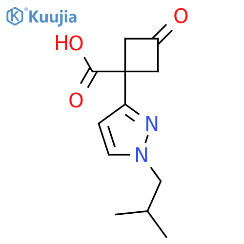 1-1-(2-methylpropyl)-1H-pyrazol-3-yl-3-oxocyclobutane-1-carboxylic acid structure
