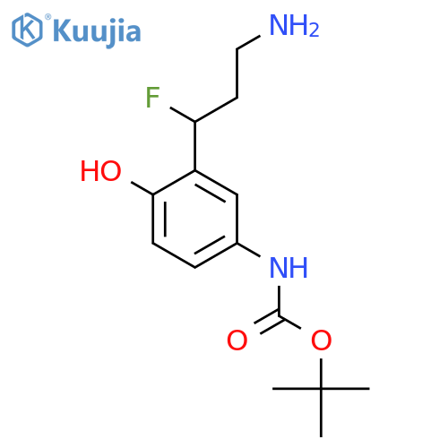 tert-butyl N-3-(3-amino-1-fluoropropyl)-4-hydroxyphenylcarbamate structure