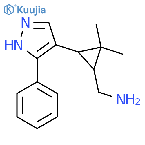 2,2-dimethyl-3-(3-phenyl-1H-pyrazol-4-yl)cyclopropylmethanamine structure