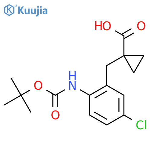 1-(2-{(tert-butoxy)carbonylamino}-5-chlorophenyl)methylcyclopropane-1-carboxylic acid structure