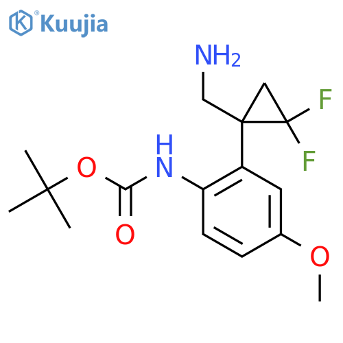 tert-butyl N-{2-1-(aminomethyl)-2,2-difluorocyclopropyl-4-methoxyphenyl}carbamate structure
