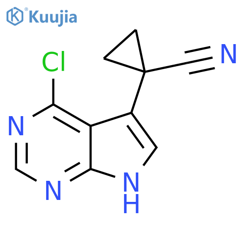 1-{4-chloro-7H-pyrrolo2,3-dpyrimidin-5-yl}cyclopropane-1-carbonitrile structure