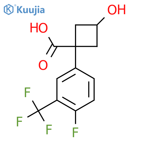 1-4-fluoro-3-(trifluoromethyl)phenyl-3-hydroxycyclobutane-1-carboxylic acid structure