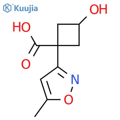3-hydroxy-1-(5-methyl-1,2-oxazol-3-yl)cyclobutane-1-carboxylic acid structure