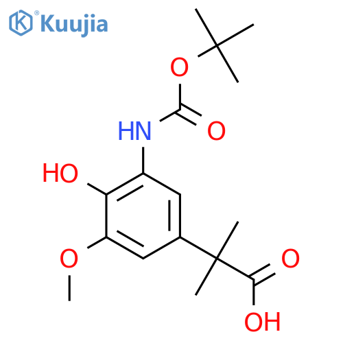 2-(3-{(tert-butoxy)carbonylamino}-4-hydroxy-5-methoxyphenyl)-2-methylpropanoic acid structure
