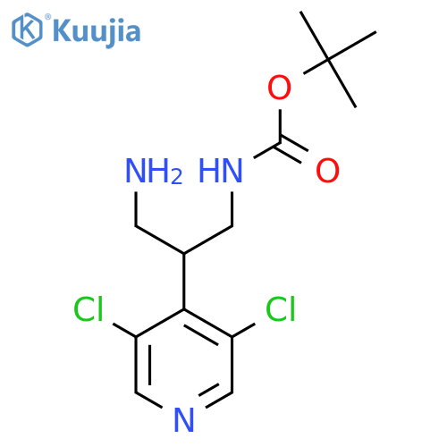 tert-butyl N-3-amino-2-(3,5-dichloropyridin-4-yl)propylcarbamate structure