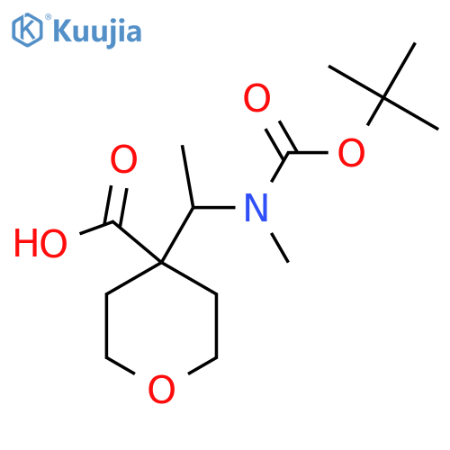 4-(1-{(tert-butoxy)carbonyl(methyl)amino}ethyl)oxane-4-carboxylic acid structure