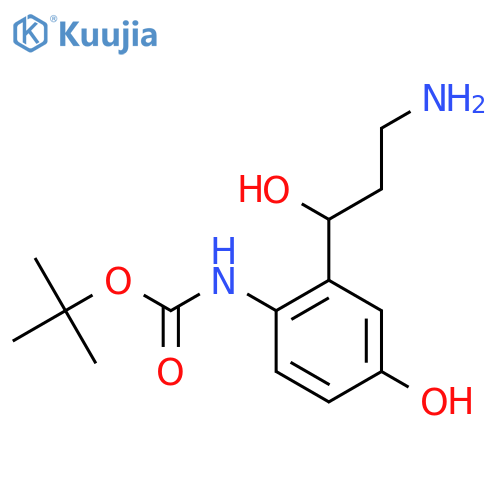 tert-butyl N-2-(3-amino-1-hydroxypropyl)-4-hydroxyphenylcarbamate structure