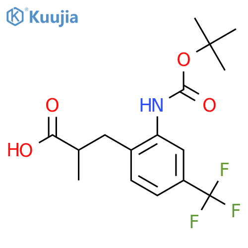 3-(2-{(tert-butoxy)carbonylamino}-4-(trifluoromethyl)phenyl)-2-methylpropanoic acid structure