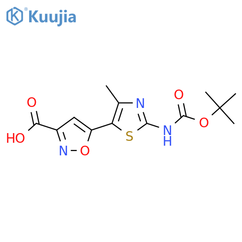 5-(2-{(tert-butoxy)carbonylamino}-4-methyl-1,3-thiazol-5-yl)-1,2-oxazole-3-carboxylic acid structure