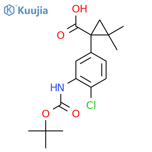 1-(3-{(tert-butoxy)carbonylamino}-4-chlorophenyl)-2,2-dimethylcyclopropane-1-carboxylic acid structure