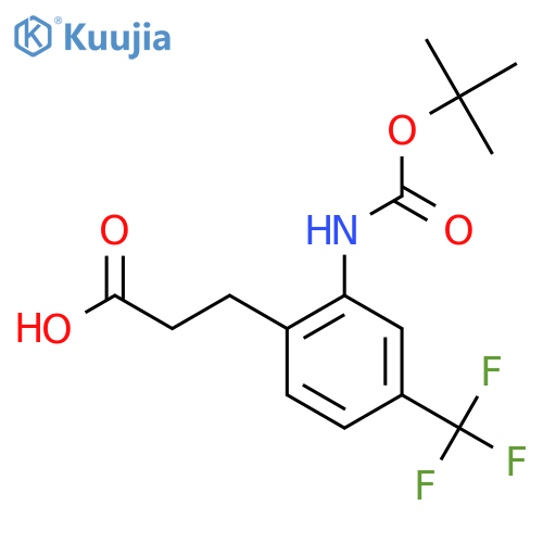 3-(2-{(tert-butoxy)carbonylamino}-4-(trifluoromethyl)phenyl)propanoic acid structure