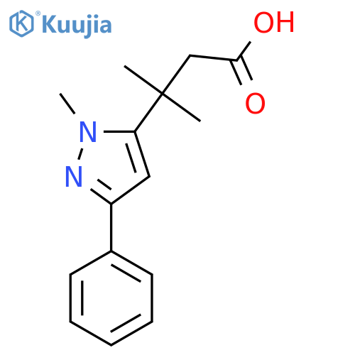 3-methyl-3-(1-methyl-3-phenyl-1H-pyrazol-5-yl)butanoic acid structure
