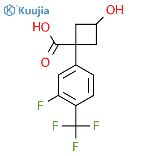 1-3-fluoro-4-(trifluoromethyl)phenyl-3-hydroxycyclobutane-1-carboxylic acid structure