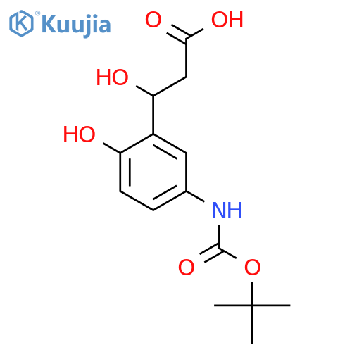 3-(5-{(tert-butoxy)carbonylamino}-2-hydroxyphenyl)-3-hydroxypropanoic acid structure