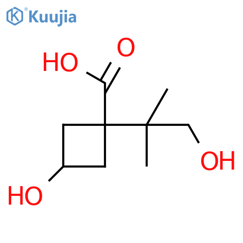 3-hydroxy-1-(1-hydroxy-2-methylpropan-2-yl)cyclobutane-1-carboxylic acid structure