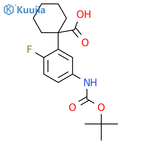 1-(5-{(tert-butoxy)carbonylamino}-2-fluorophenyl)cyclohexane-1-carboxylic acid structure