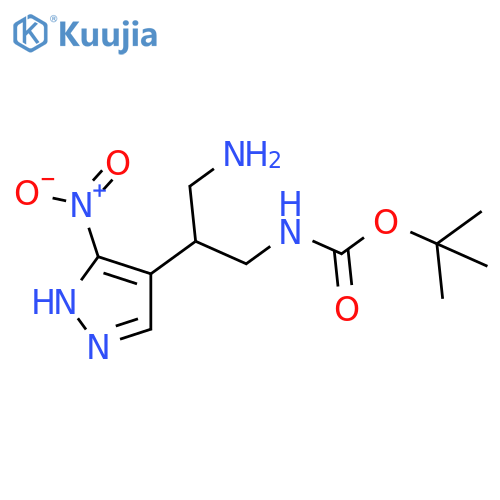 tert-butyl N-3-amino-2-(3-nitro-1H-pyrazol-4-yl)propylcarbamate structure