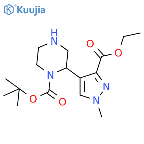tert-butyl 2-3-(ethoxycarbonyl)-1-methyl-1H-pyrazol-4-ylpiperazine-1-carboxylate structure