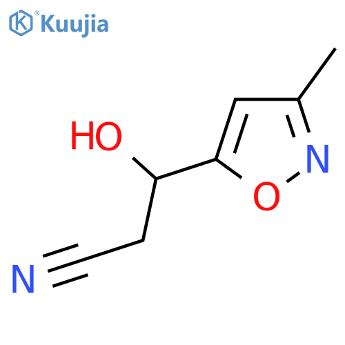 3-hydroxy-3-(3-methyl-1,2-oxazol-5-yl)propanenitrile structure