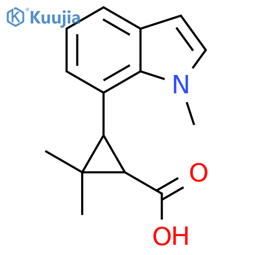 2,2-dimethyl-3-(1-methyl-1H-indol-7-yl)cyclopropane-1-carboxylic acid structure