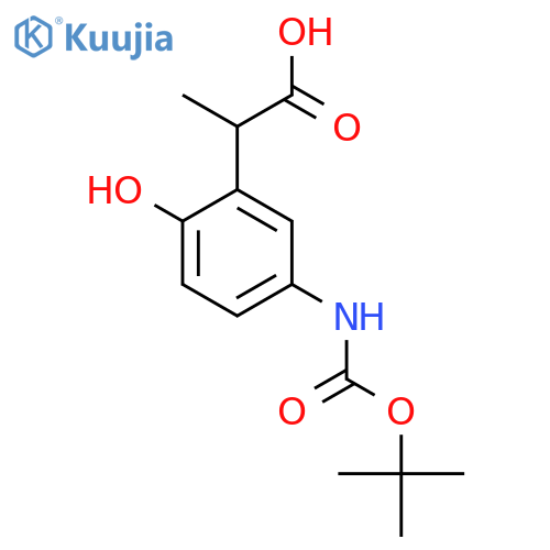 2-(5-{(tert-butoxy)carbonylamino}-2-hydroxyphenyl)propanoic acid structure