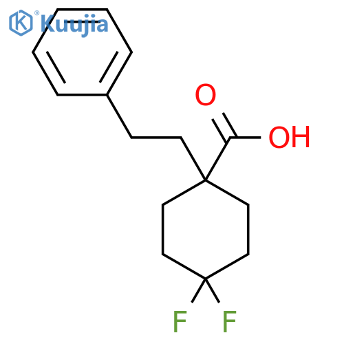 4,4-difluoro-1-(2-phenylethyl)cyclohexane-1-carboxylic acid structure