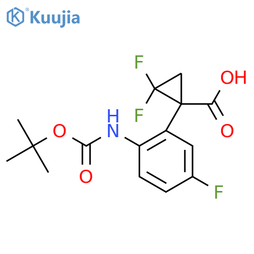 1-(2-{(tert-butoxy)carbonylamino}-5-fluorophenyl)-2,2-difluorocyclopropane-1-carboxylic acid structure
