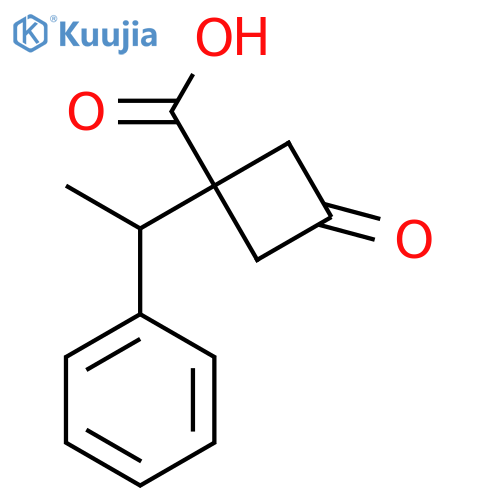 3-oxo-1-(1-phenylethyl)cyclobutane-1-carboxylic acid structure